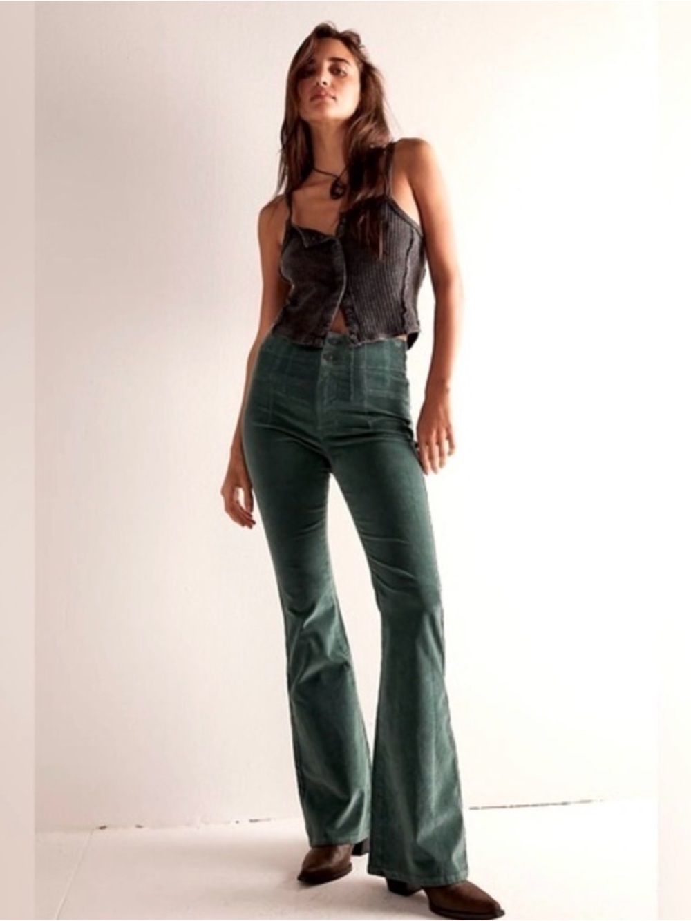 Free People Jayde Cord Flare Jeansin Green Sz 31